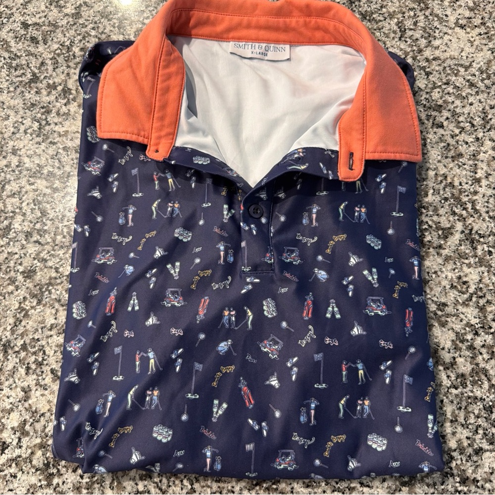 Smith & Quinn Men's Navy Polo Shirt with Orange Collar